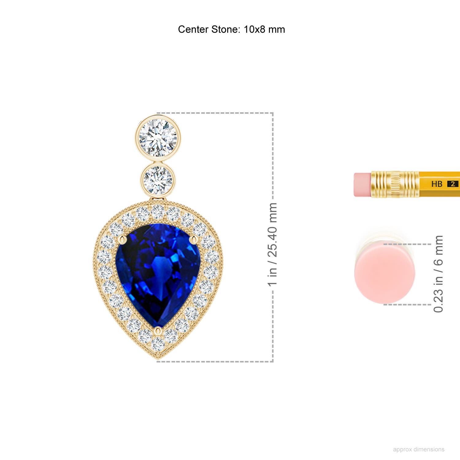 10x8mm Labgrown Lab-Grown Inverted Pear Blue Sapphire Necklace with Lab Diamonds in Yellow Gold - ruler