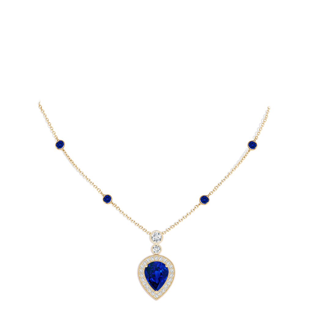 10x8mm Labgrown Lab-Grown Inverted Pear Blue Sapphire Necklace with Lab Diamonds in Yellow Gold pen