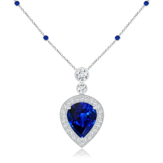 12x10mm Labgrown Lab-Grown Inverted Pear Blue Sapphire Necklace with Lab Diamonds in P950 Platinum