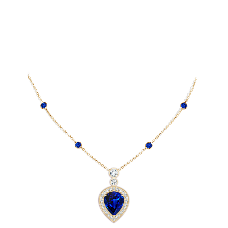 12x10mm Labgrown Lab-Grown Inverted Pear Blue Sapphire Necklace with Lab Diamonds in Yellow Gold pen