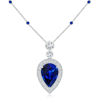 14x10mm Labgrown Lab-Grown Inverted Pear Blue Sapphire Necklace with Lab Diamonds in P950 Platinum