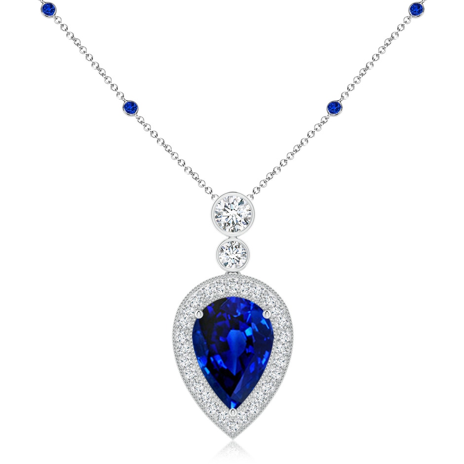 14x10mm Labgrown Lab-Grown Inverted Pear Blue Sapphire Necklace with Lab Diamonds in P950 Platinum 
