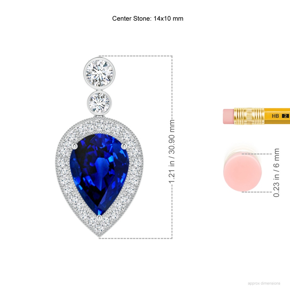 14x10mm Labgrown Lab-Grown Inverted Pear Blue Sapphire Necklace with Lab Diamonds in P950 Platinum ruler