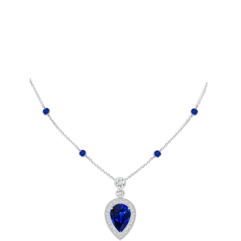 14x10mm Labgrown Lab-Grown Inverted Pear Blue Sapphire Necklace with Lab Diamonds in P950 Platinum pen