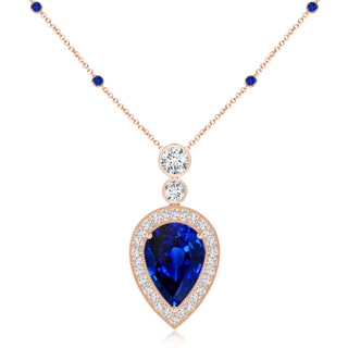 14x10mm Labgrown Lab-Grown Inverted Pear Blue Sapphire Necklace with Lab Diamonds in Rose Gold