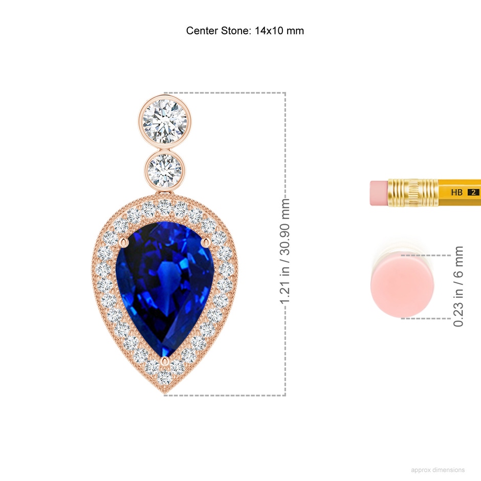 14x10mm Labgrown Lab-Grown Inverted Pear Blue Sapphire Necklace with Lab Diamonds in Rose Gold ruler