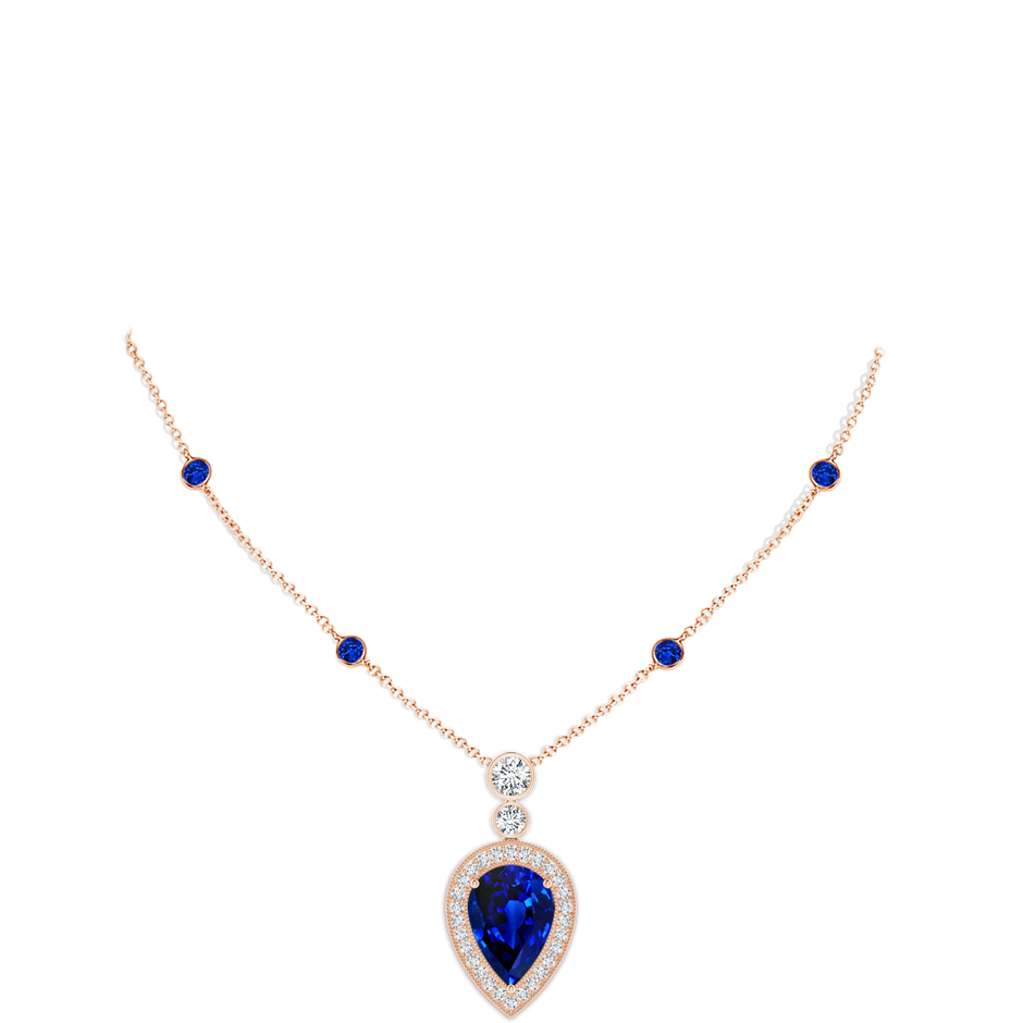 14x10mm Labgrown Lab-Grown Inverted Pear Blue Sapphire Necklace with Lab Diamonds in Rose Gold pen