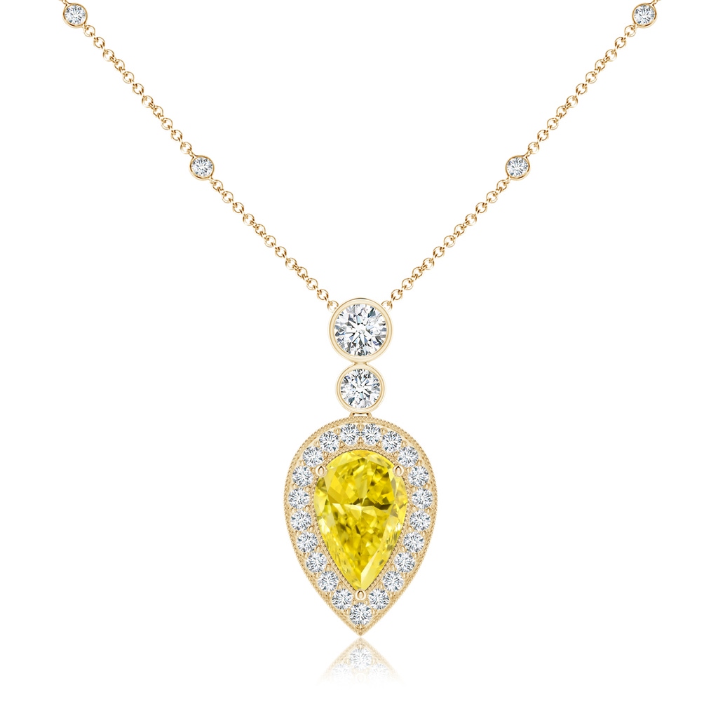 11x7mm Labgrown Inverted Pear Lab-Grown Fancy Intense Yellow Diamond Necklace in Yellow Gold