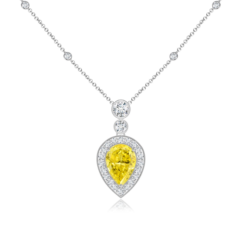 7x5mm Labgrown Inverted Pear Lab-Grown Fancy Intense Yellow Diamond Necklace in 18K White Gold 