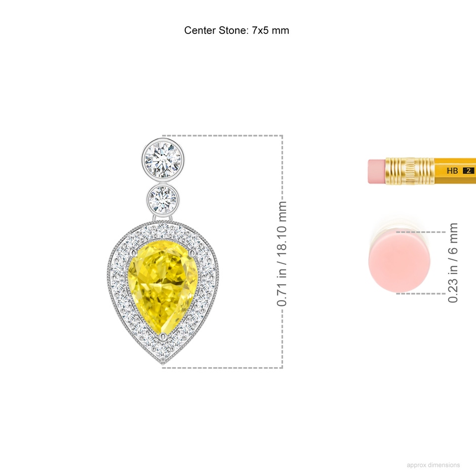 7x5mm Labgrown Inverted Pear Lab-Grown Fancy Intense Yellow Diamond Necklace in 18K White Gold ruler