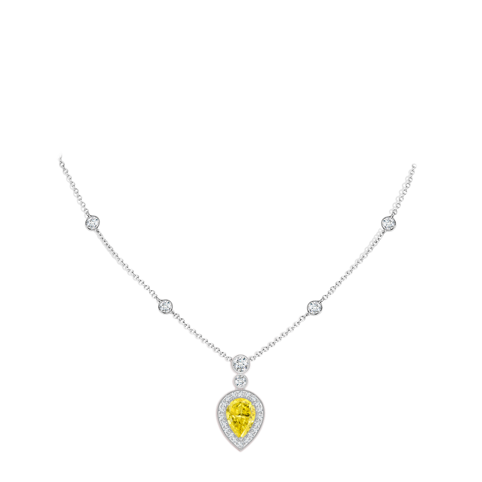 7x5mm Labgrown Inverted Pear Lab-Grown Fancy Intense Yellow Diamond Necklace in 18K White Gold pen