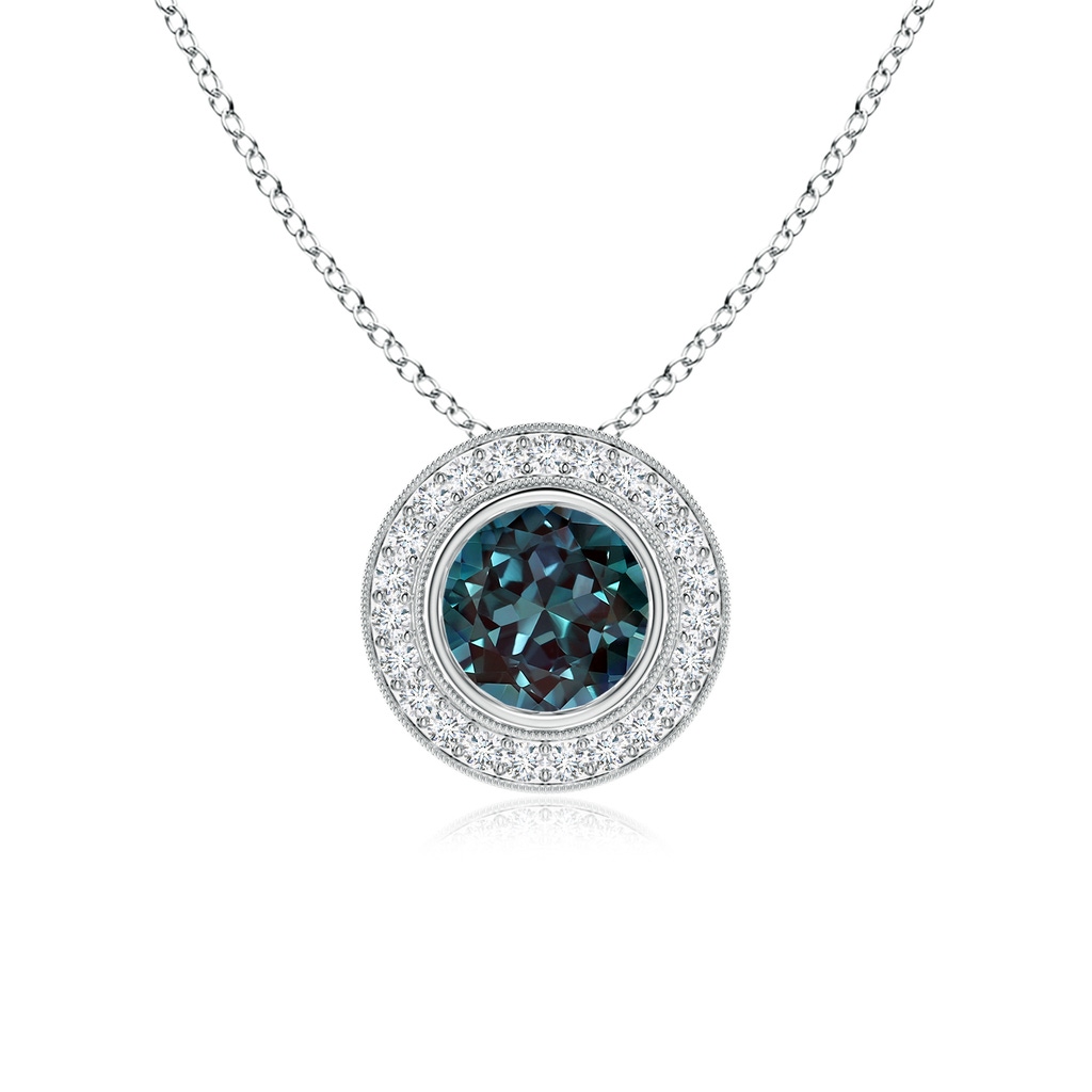 6mm Labgrown Bezel-Set Lab-Grown Alexandrite Pendant with Diamond Halo in P950 Platinum