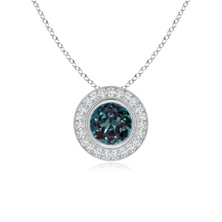 6mm Labgrown Bezel-Set Lab-Grown Alexandrite Pendant with Diamond Halo in P950 Platinum