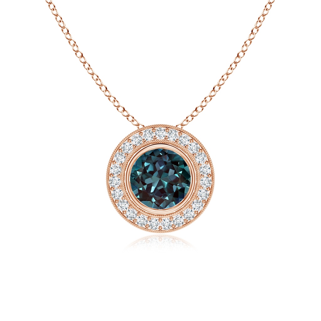 6mm Labgrown Bezel-Set Lab-Grown Alexandrite Pendant with Diamond Halo in Rose Gold