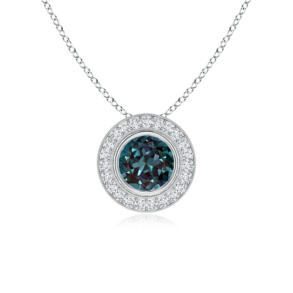 6mm Labgrown Bezel-Set Lab-Grown Alexandrite Pendant with Diamond Halo in White Gold 