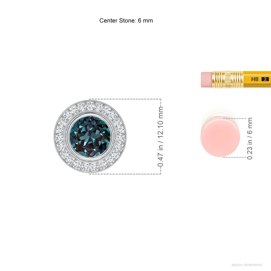 6mm Labgrown Bezel-Set Lab-Grown Alexandrite Pendant with Diamond Halo in White Gold ruler