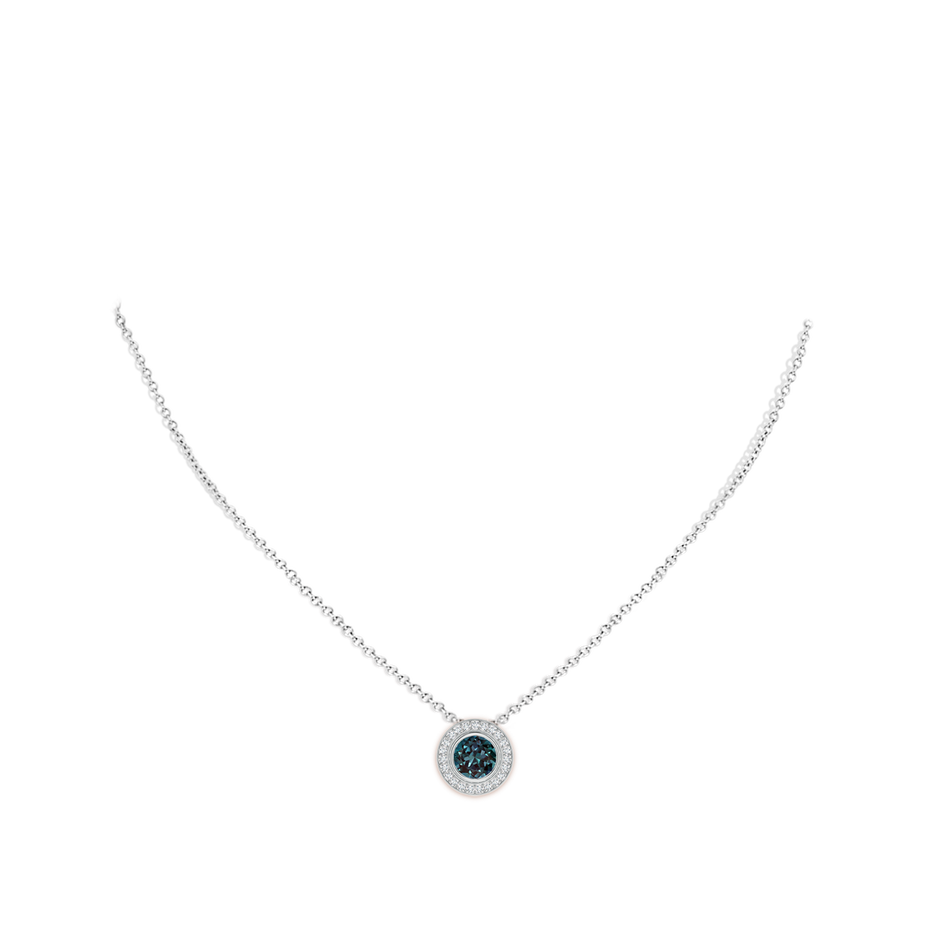 6mm Labgrown Bezel-Set Lab-Grown Alexandrite Pendant with Diamond Halo in White Gold pen