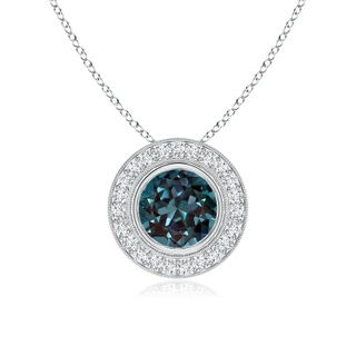 7mm Labgrown Bezel-Set Lab-Grown Alexandrite Pendant with Diamond Halo in P950 Platinum