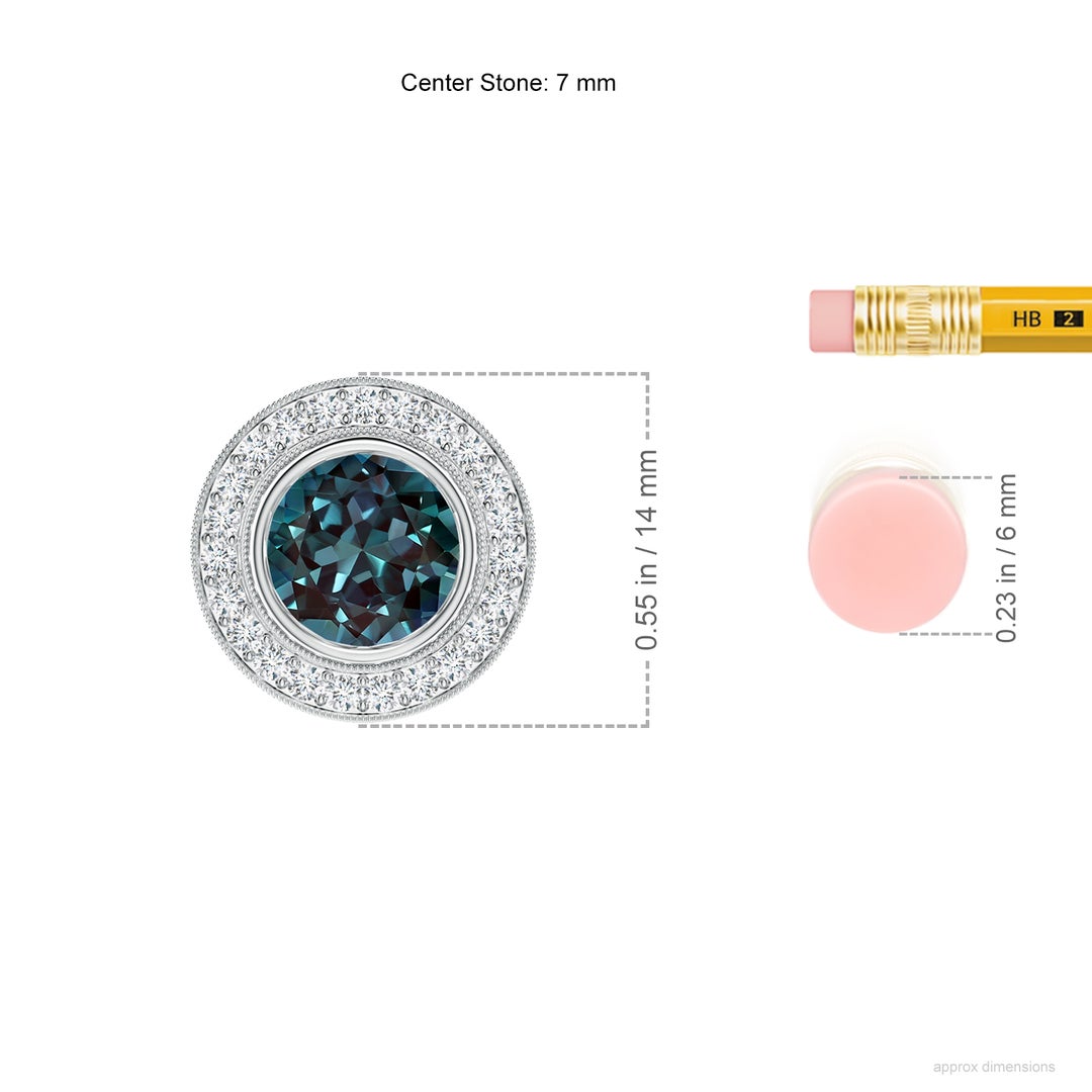 7mm Labgrown Bezel-Set Lab-Grown Alexandrite Pendant with Diamond Halo in White Gold - ruler