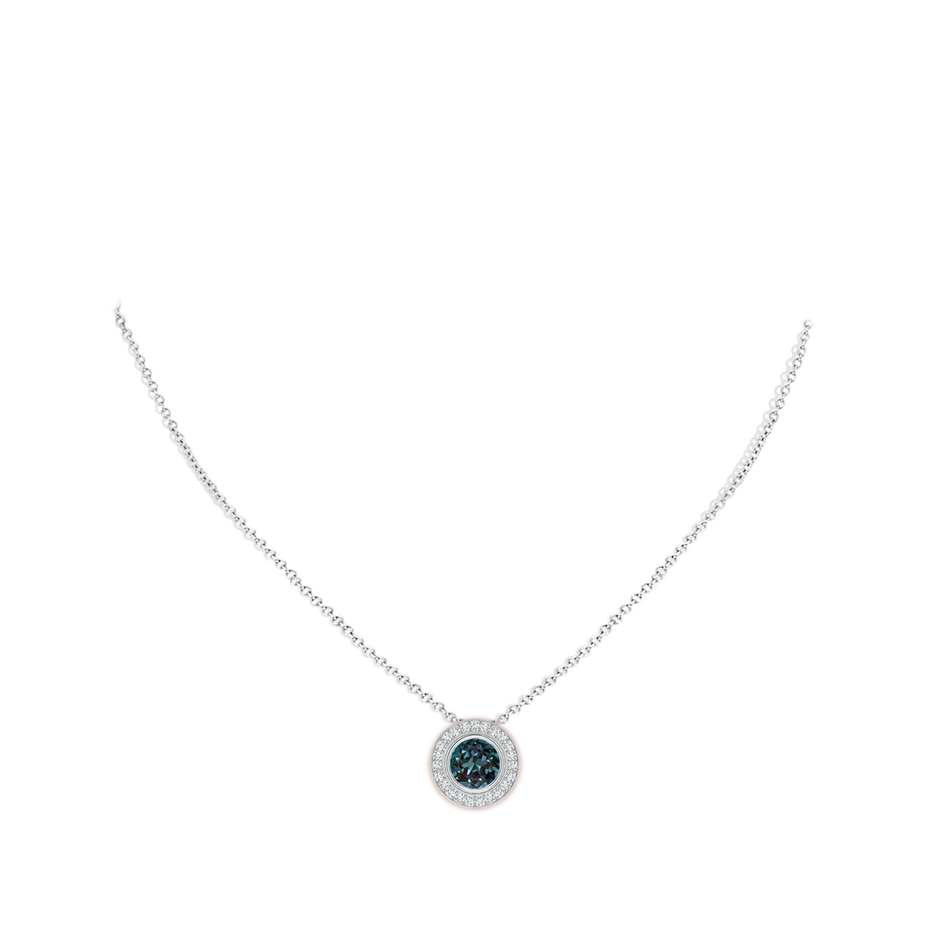 7mm Labgrown Bezel-Set Lab-Grown Alexandrite Pendant with Diamond Halo in White Gold pen