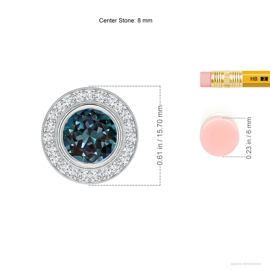 8mm Labgrown Bezel-Set Lab-Grown Alexandrite Pendant with Diamond Halo in White Gold ruler
