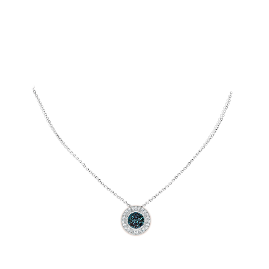 8mm Labgrown Bezel-Set Lab-Grown Alexandrite Pendant with Diamond Halo in White Gold pen