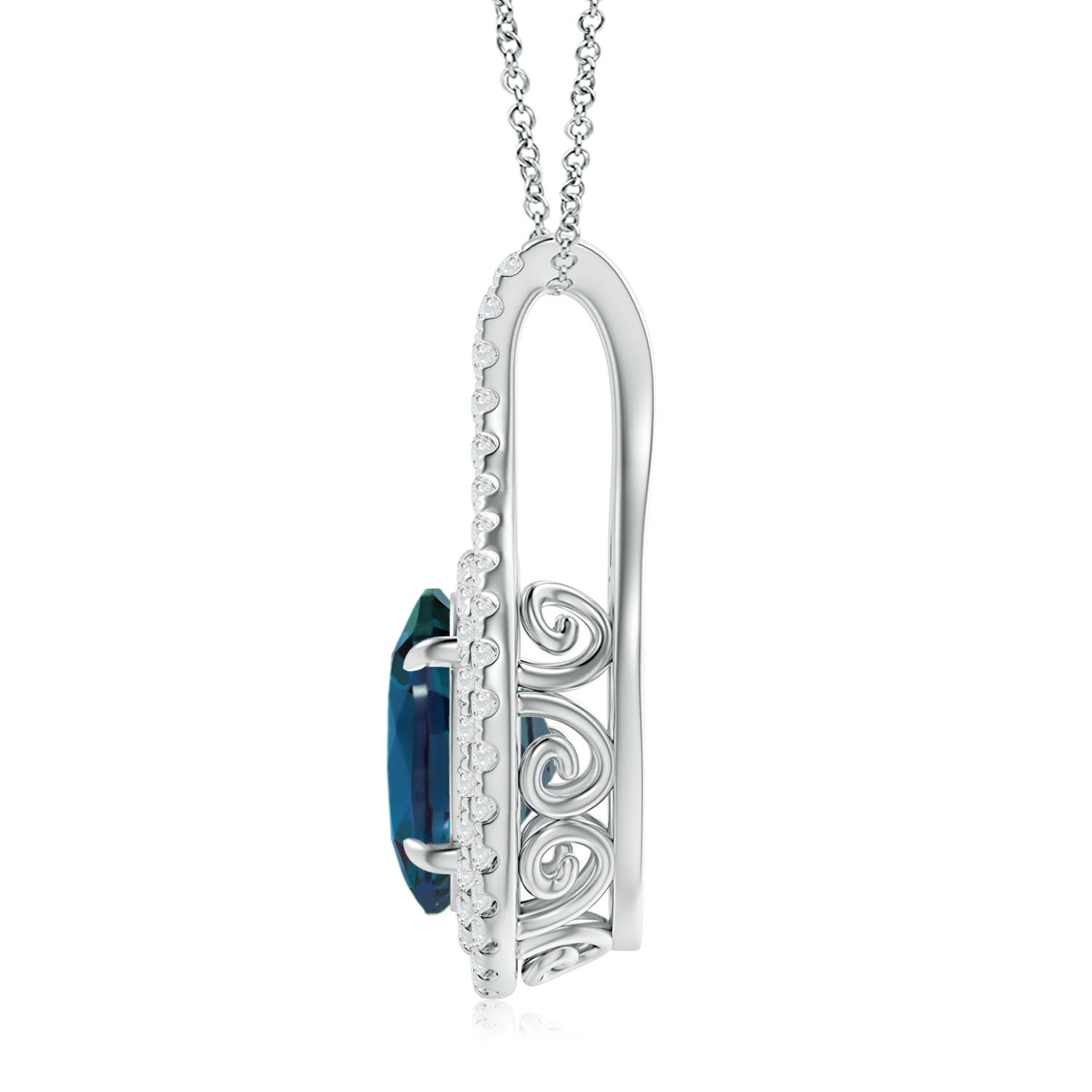 10x8mm Labgrown Oval Lab-Grown Alexandrite Double Halo Loop Pendant in 18K White Gold