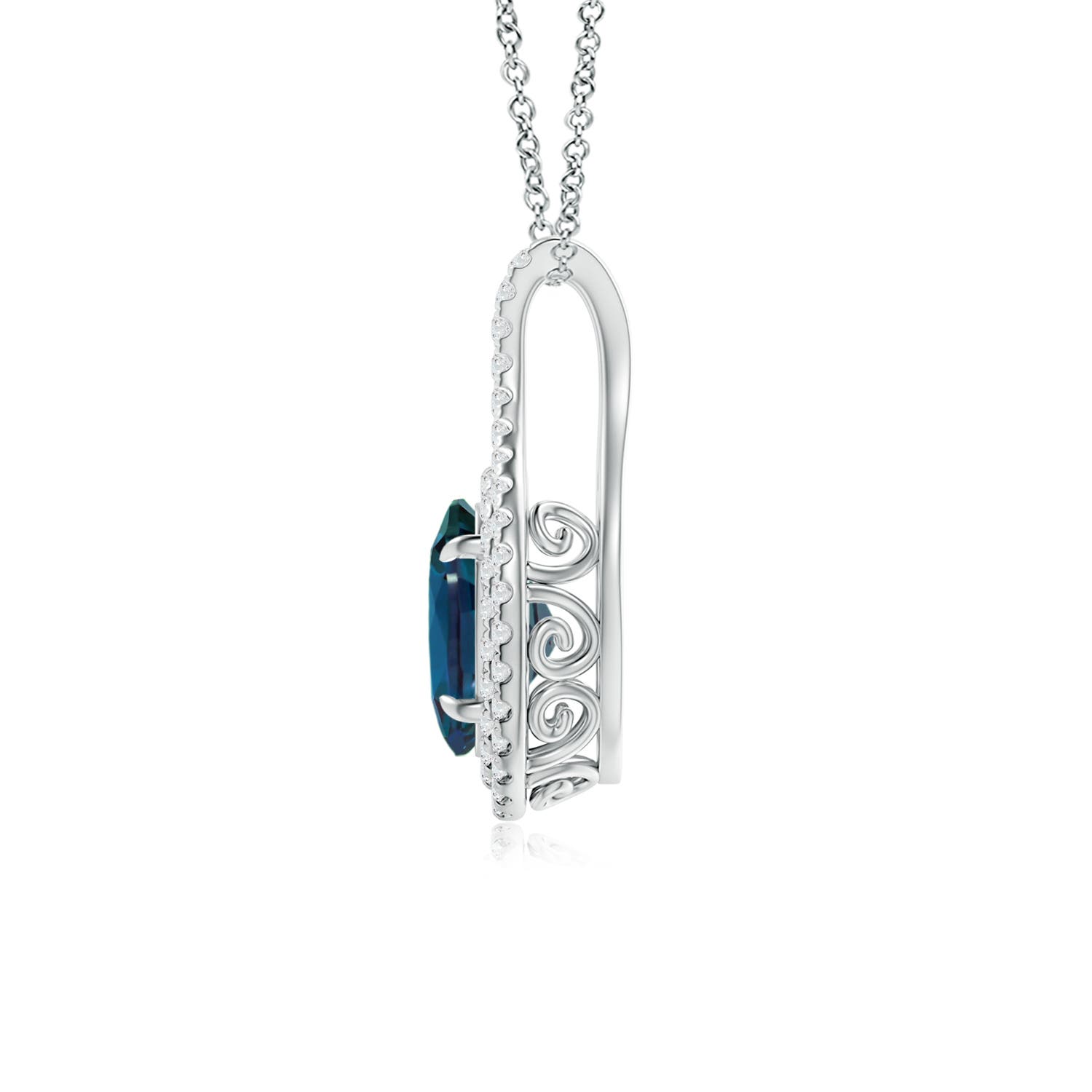 8x6mm Labgrown Oval Lab-Grown Alexandrite Double Halo Loop Pendant in 18K White Gold