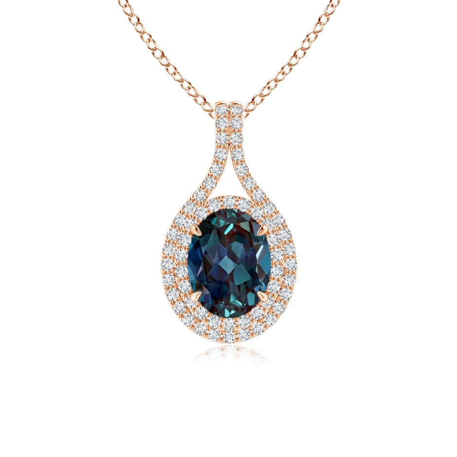 8x6mm Labgrown Oval Lab-Grown Alexandrite Double Halo Loop Pendant in Rose Gold 