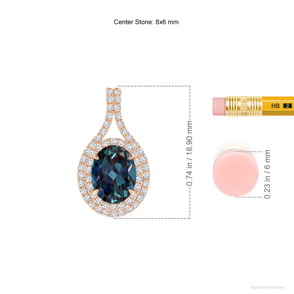 8x6mm Labgrown Oval Lab-Grown Alexandrite Double Halo Loop Pendant in Rose Gold ruler