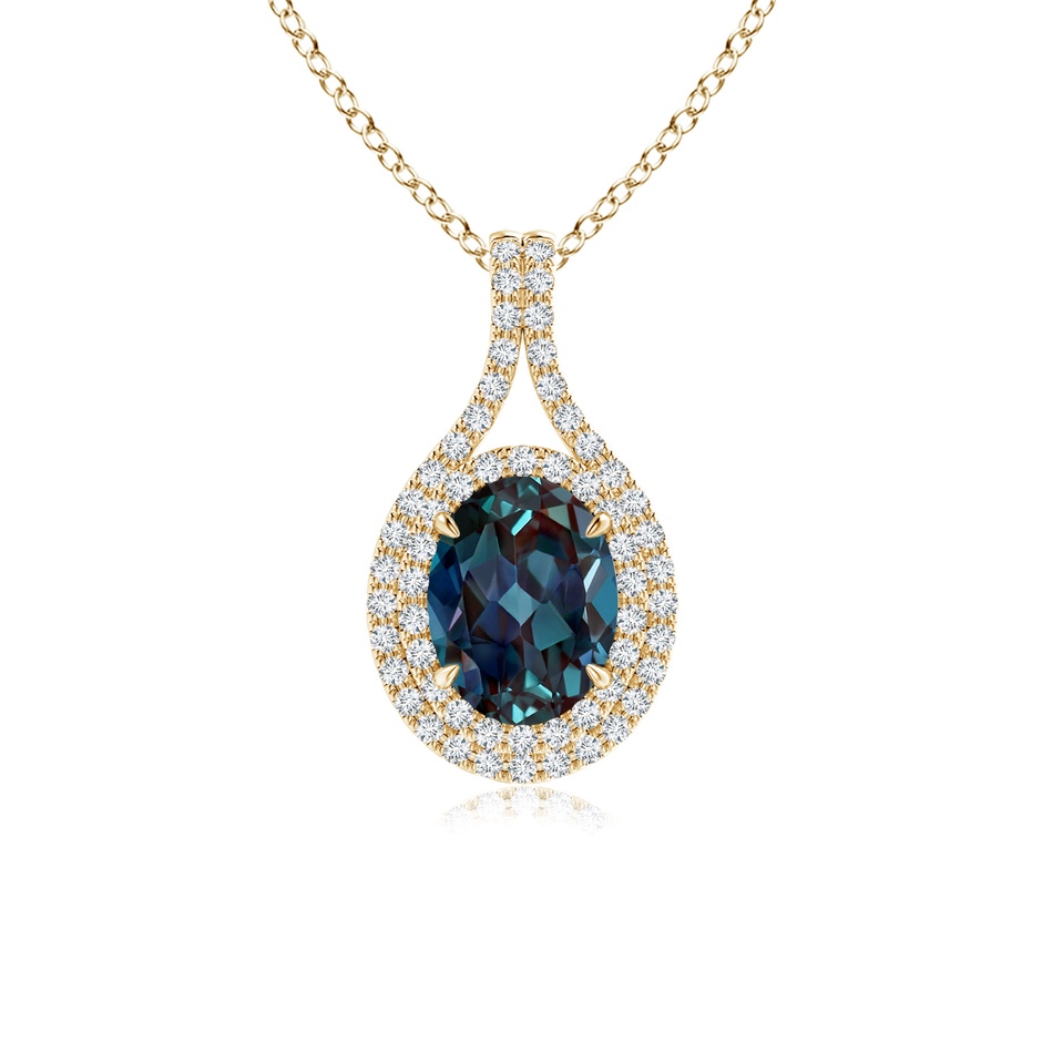 8x6mm Labgrown Oval Lab-Grown Alexandrite Double Halo Loop Pendant in Yellow Gold 