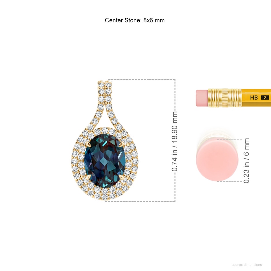 8x6mm Labgrown Oval Lab-Grown Alexandrite Double Halo Loop Pendant in Yellow Gold ruler