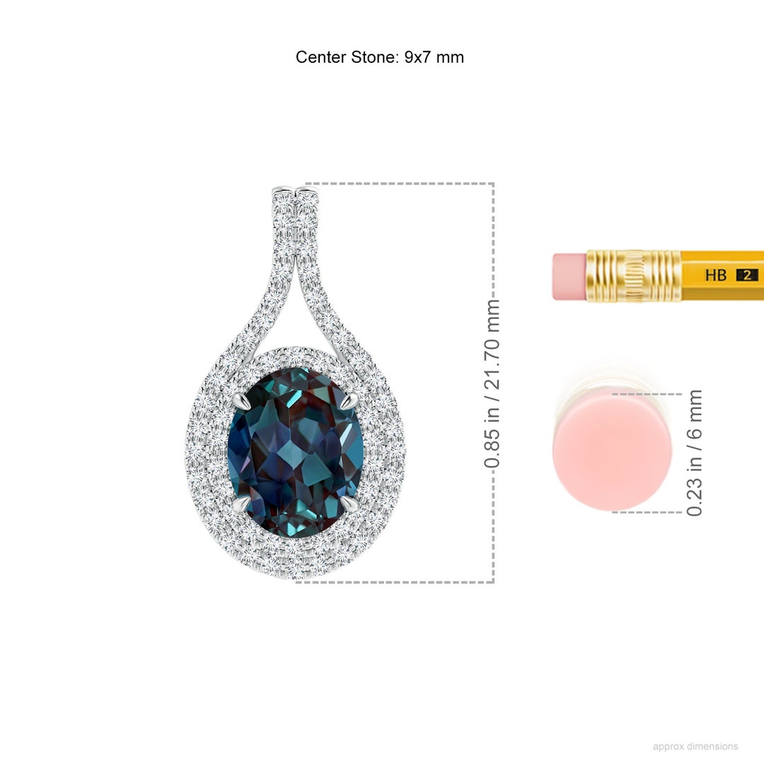 9x7mm Labgrown Oval Lab-Grown Alexandrite Double Halo Loop Pendant in White Gold - ruler