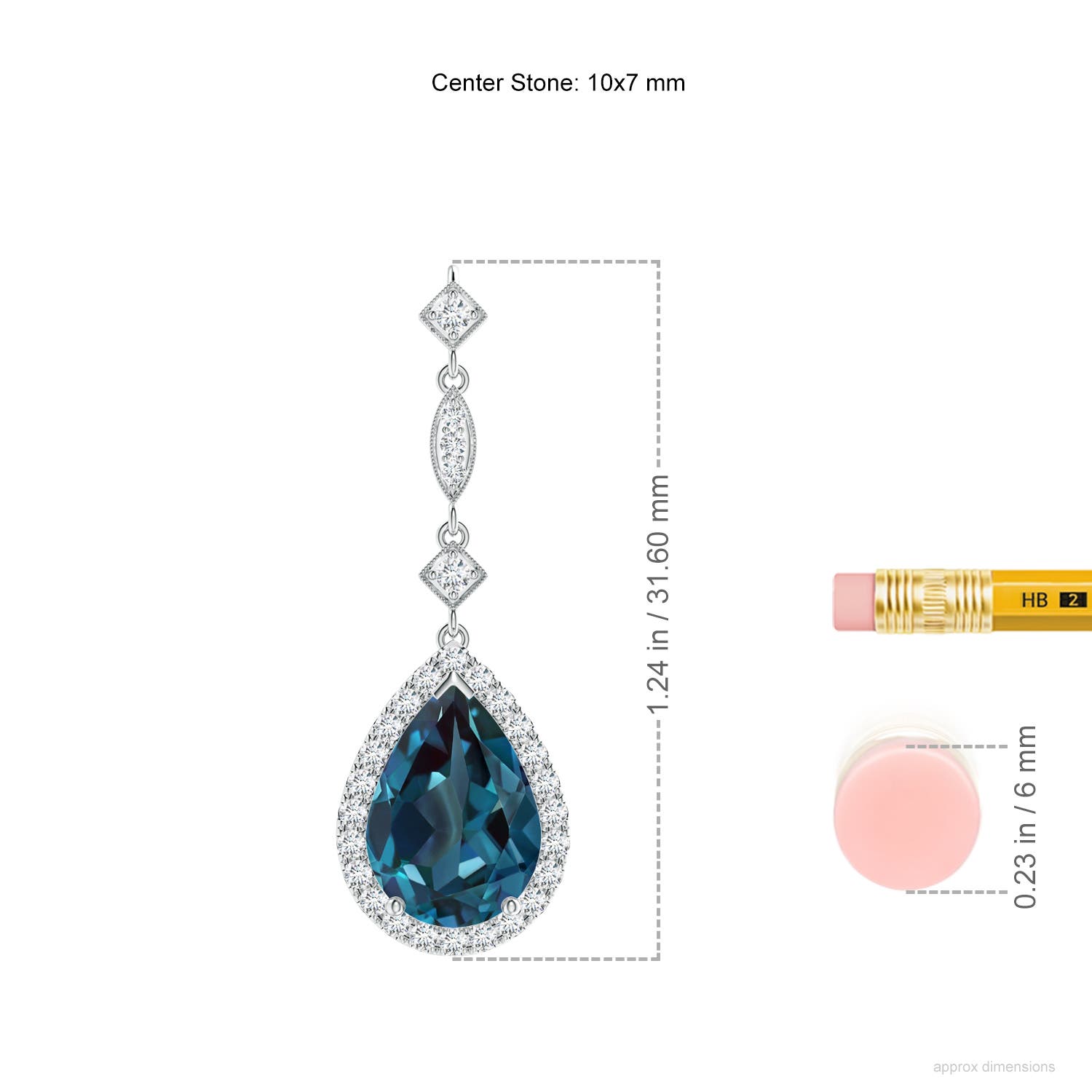 10x7mm Labgrown Lab-Grown Alexandrite Teardrop Pendant with Diamond Accents in White Gold - ruler