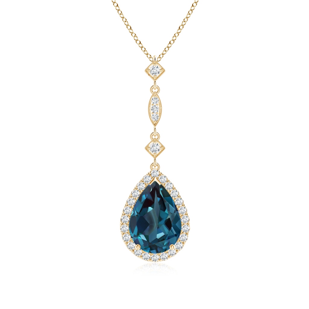 10x7mm Labgrown Lab-Grown Alexandrite Teardrop Pendant with Diamond Accents in Yellow Gold