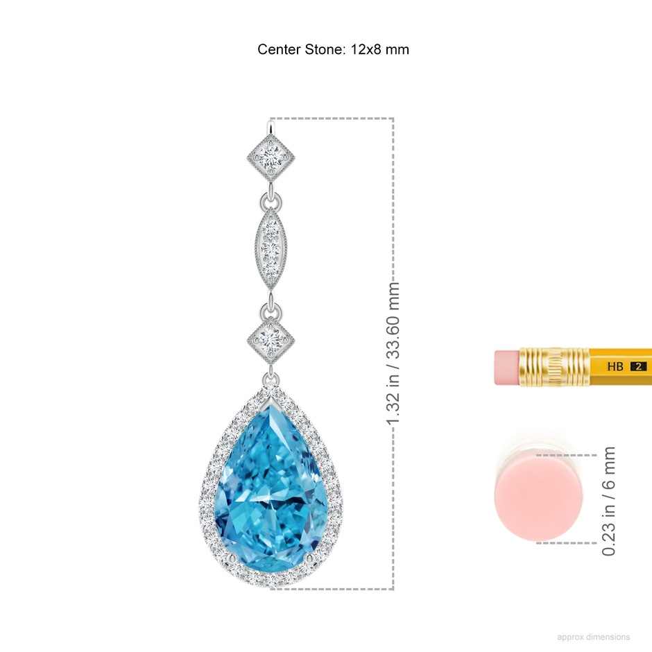 12x8mm Labgrown Lab-Grown Fancy Intense Blue Diamond Teardrop Pendant in P950 Platinum ruler