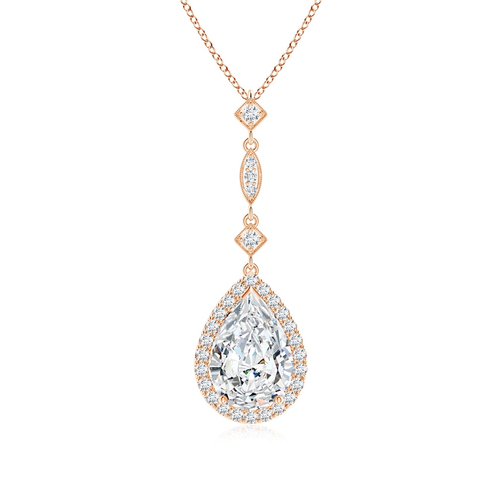 10x8mm FGVS Lab-Grown Diamond Teardrop Pendant with Diamond Accents in Rose Gold