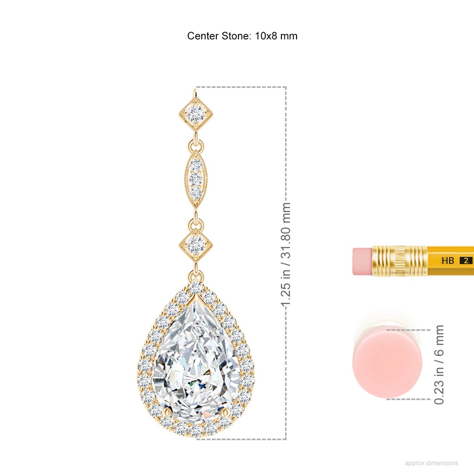 10x8mm FGVS Lab-Grown Diamond Teardrop Pendant with Diamond Accents in Yellow Gold ruler