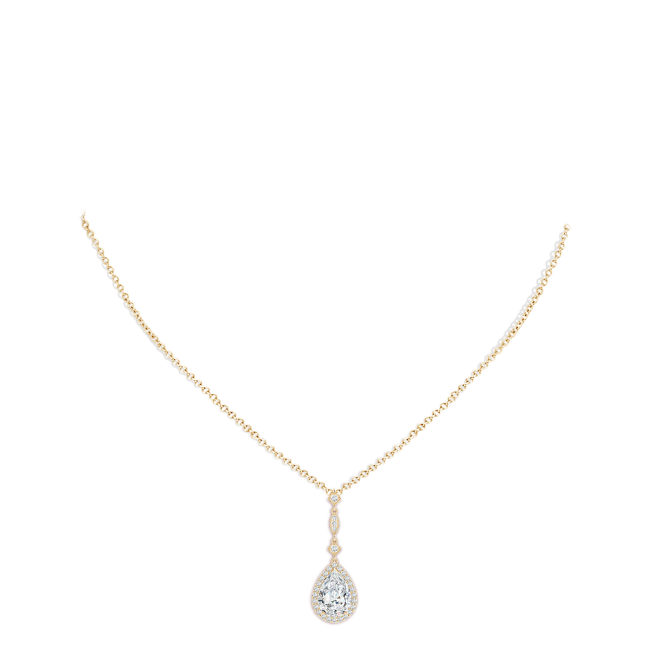10x8mm FGVS Lab-Grown Diamond Teardrop Pendant with Diamond Accents in Yellow Gold pen