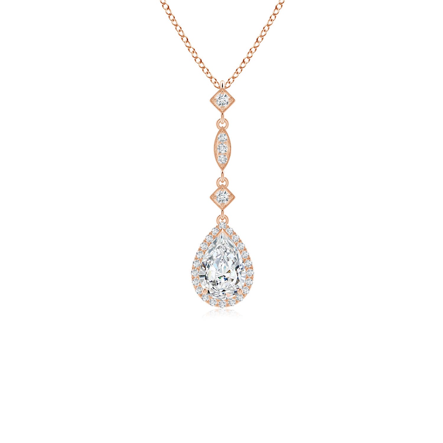 7x5mm FGVS Lab-Grown Diamond Teardrop Pendant with Diamond Accents in Rose Gold