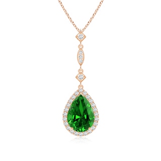10x8mm Labgrown Lab-Grown Emerald Teardrop Pendant with Diamond Accents in 10K Rose Gold