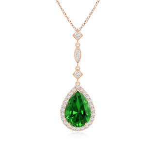 10x8mm Labgrown Lab-Grown Emerald Teardrop Pendant with Diamond Accents in 9K Rose Gold