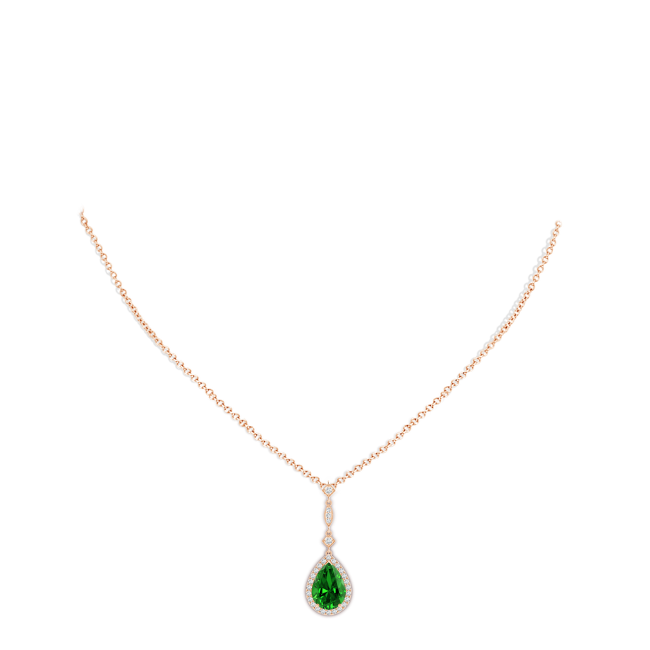 10x8mm Labgrown Lab-Grown Emerald Teardrop Pendant with Diamond Accents in 9K Rose Gold pen