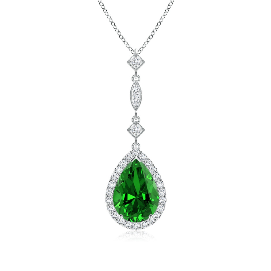 10x8mm Labgrown Lab-Grown Emerald Teardrop Pendant with Diamond Accents in P950 Platinum 