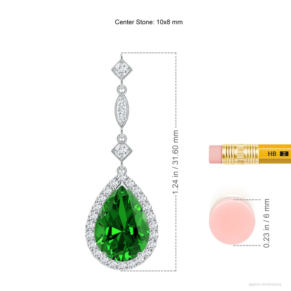 10x8mm Labgrown Lab-Grown Emerald Teardrop Pendant with Diamond Accents in P950 Platinum ruler