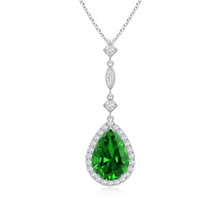 10x8mm Labgrown Lab-Grown Emerald Teardrop Pendant with Diamond Accents in White Gold