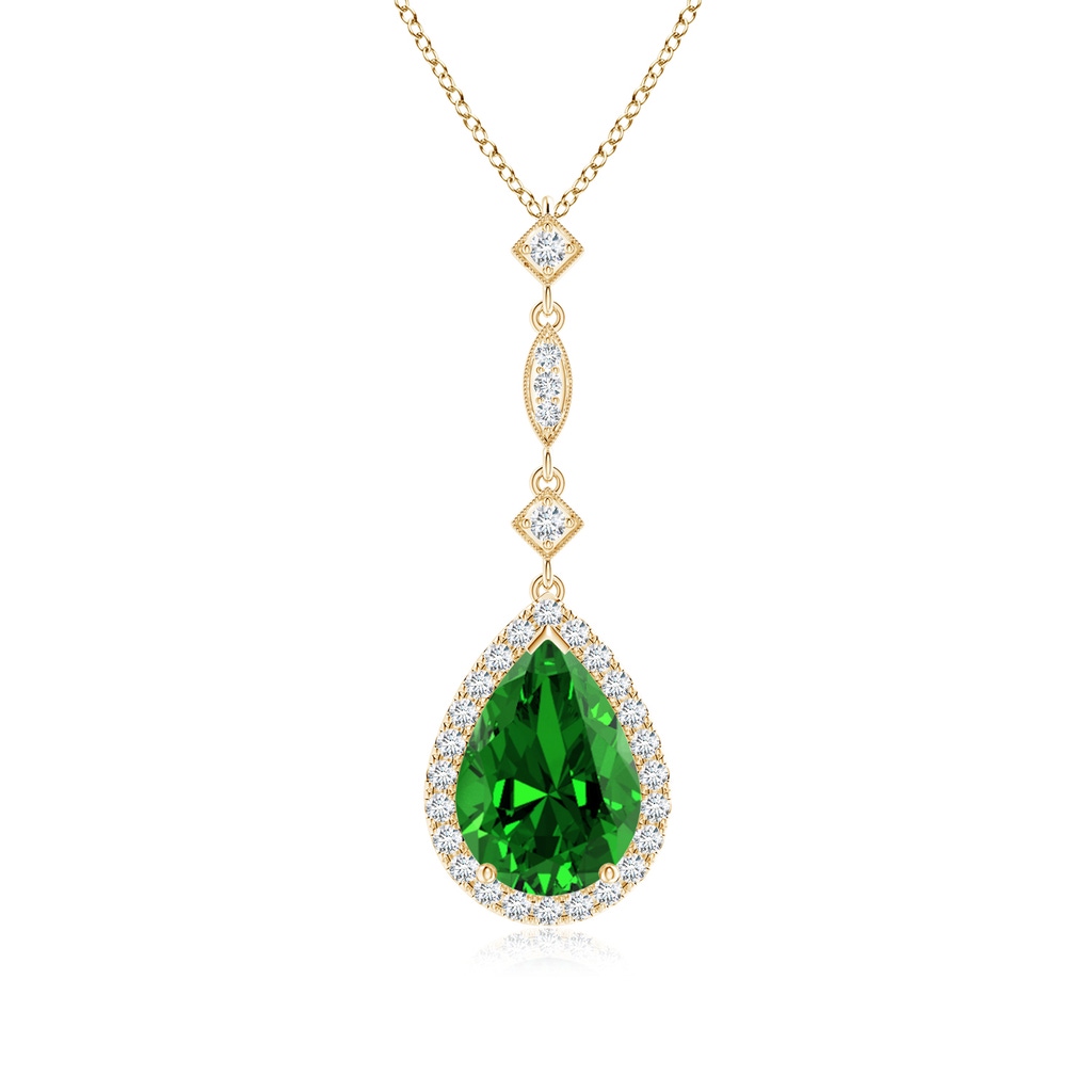 10x8mm Labgrown Lab-Grown Emerald Teardrop Pendant with Diamond Accents in Yellow Gold