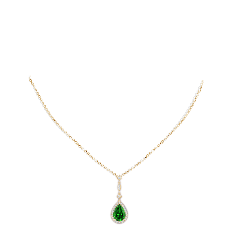 10x8mm Labgrown Lab-Grown Emerald Teardrop Pendant with Diamond Accents in Yellow Gold pen