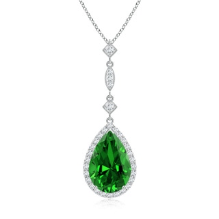 12x10mm Labgrown Lab-Grown Emerald Teardrop Pendant with Diamond Accents in P950 Platinum