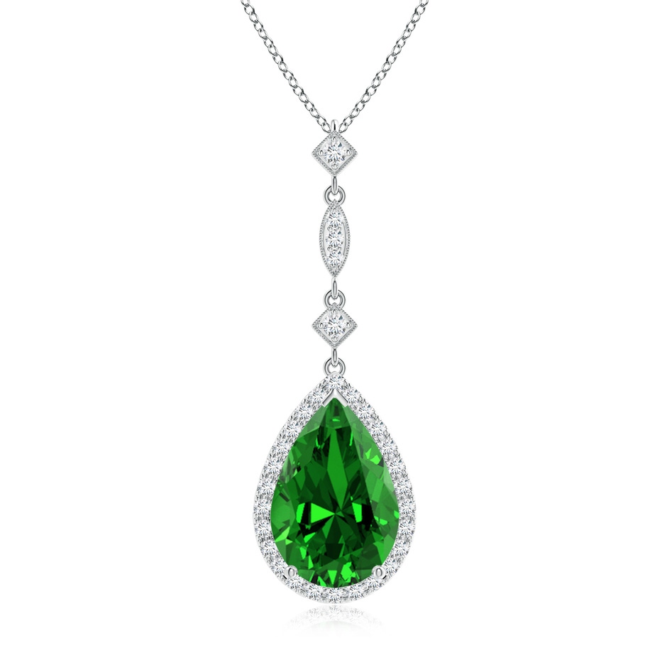 12x10mm Labgrown Lab-Grown Emerald Teardrop Pendant with Diamond Accents in P950 Platinum 
